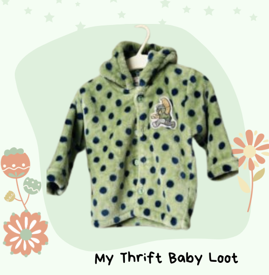 NEW Green Blue Polka Dot Fleece Hoodie (6-12 months)